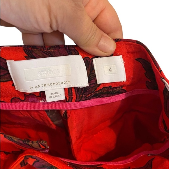 Anthropologie Margo Wide-Leg Red Floral Trousers paper bag waist Holiday Floral - Picture 6 of 6